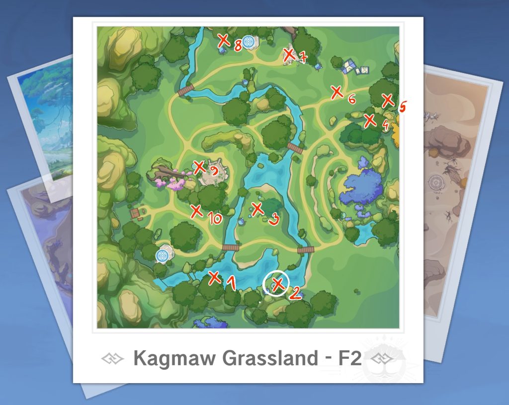 Kagmaw grassland f2, map to all treasure chests + special chest