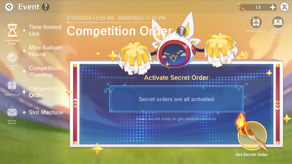 All Secret Order Codes of the new event in the legend f neverland TLoN